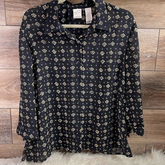 Emma James Ldies Button Blouse, Size 16, Black And Tan Floral - Picture 2 of 5